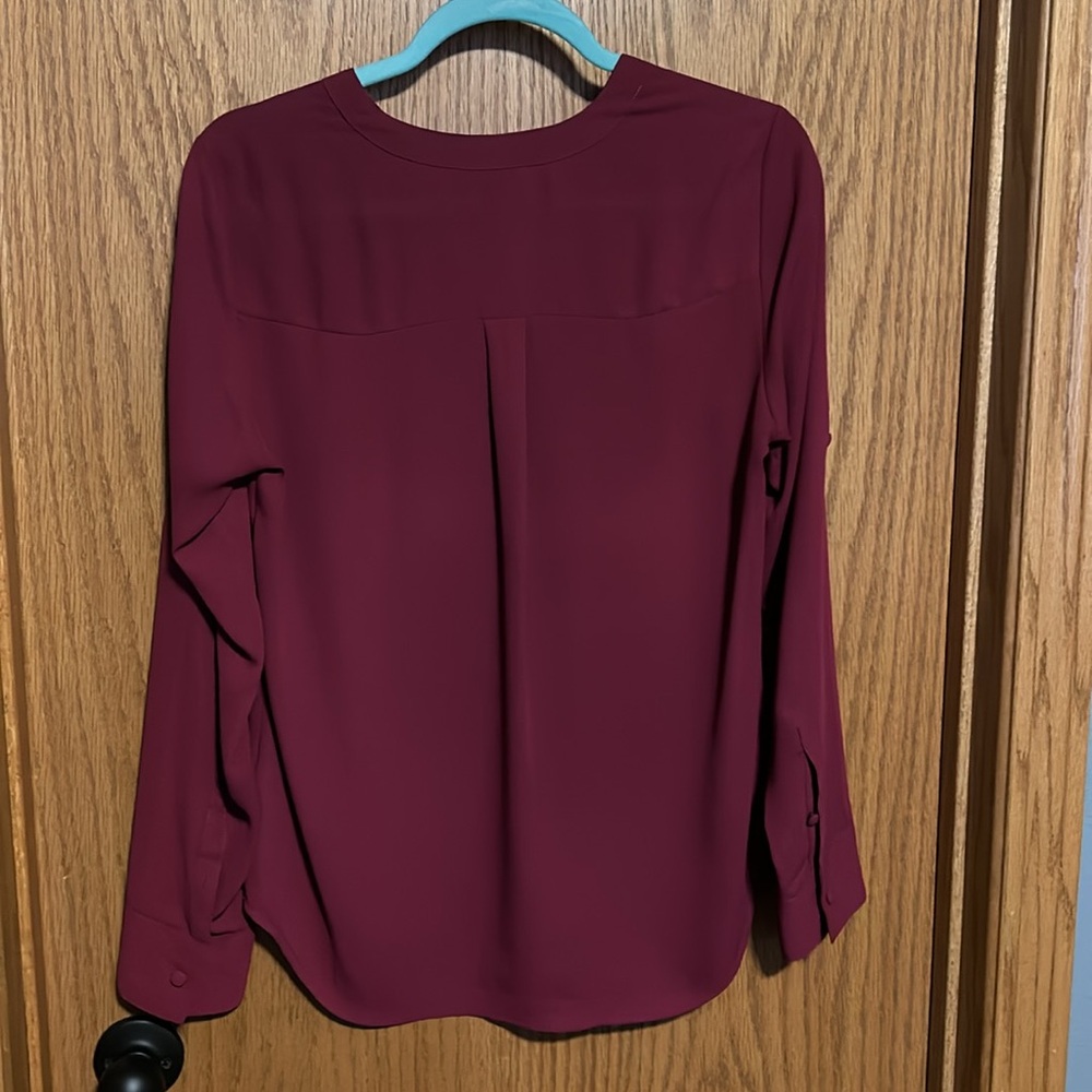 Express Blouse, Small, Polyester, Dark Red, Vneck - image 2